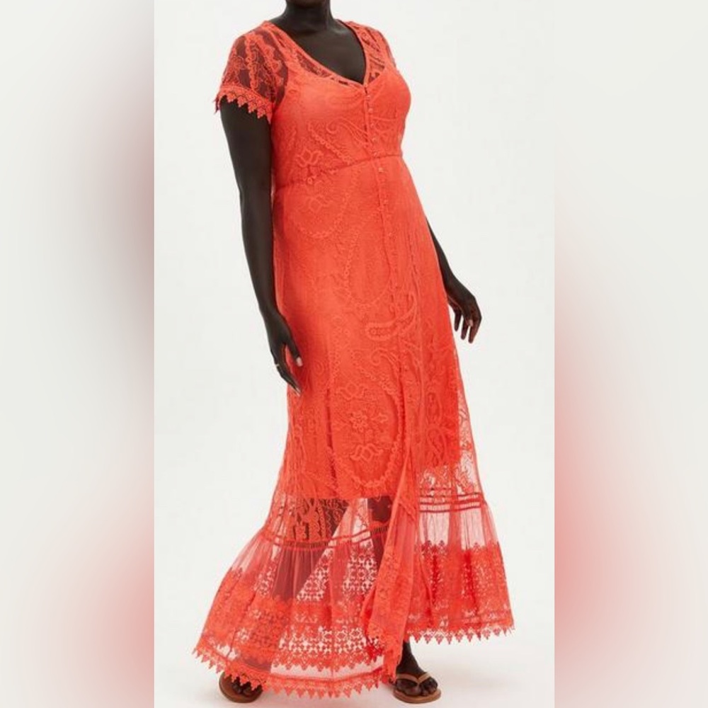 Maxi Lace Button-Front Dress - worn once - coral and very summery